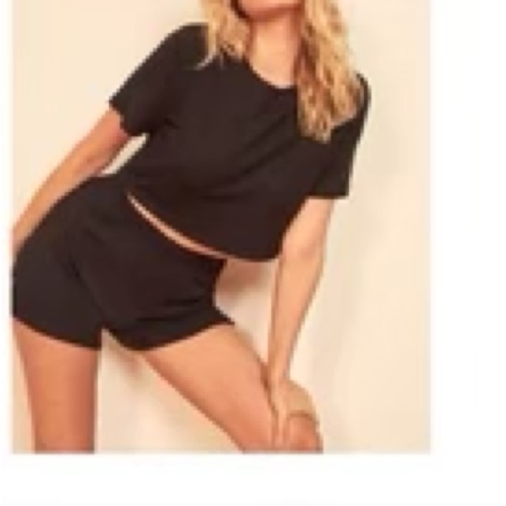 Reformation Jeans black ribbed Wesley short and top set